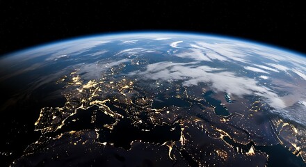 Earth at Night - Europes City Lights and Atmospheric Glow.