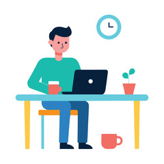 Man with laptop and coffee at table desk