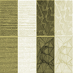 Hand-Drawn Abstract Line Wave and Geometric Seamless Vector Patterns