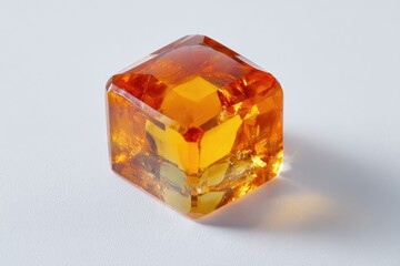 Amber cube gem on white