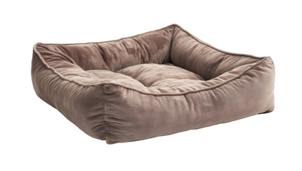 Plush, square, brown pet bed with padded sides and a cushioned center