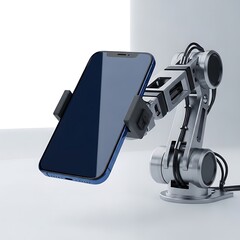 Robotic Arm Holding Smartphone - Precision Technology and Modern Communication.