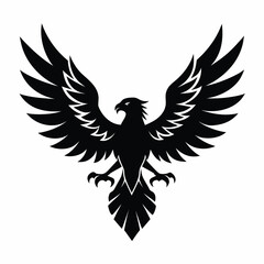 Fototapeta premium Powerful black eagle rising with spread wings, freedom and strength symbol vector illustration ideal for tattoo design, patriotic logo, wildlife emblem, or motivational poster artwork.