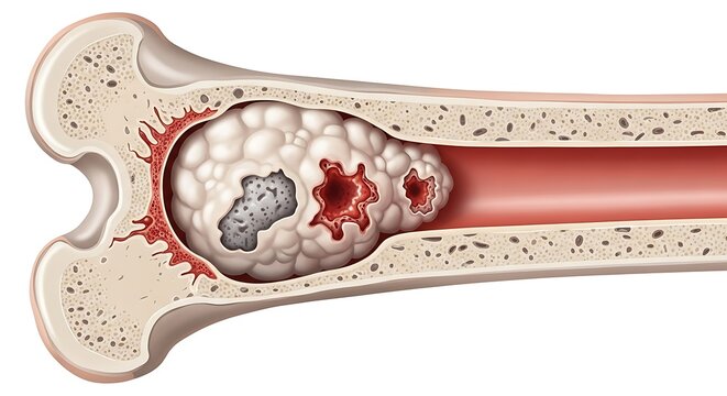 Bone Cancer Illustration - A Detailed View of Tumor Growth.