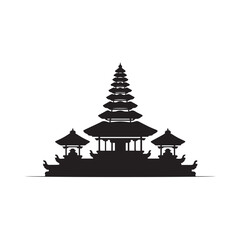 Fototapeta premium Vector art of silhouette of a traditional balinese temple with multiple tiered roofs and ornate pavilions