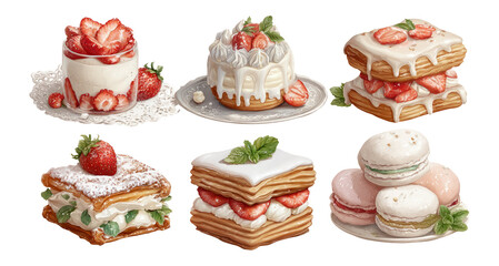 Delicious Strawberry Desserts on Transparent Background for Stock Photos