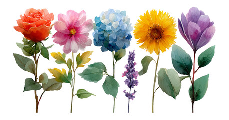 Colorful Floral Arrangement with Transparent Background for Design Use