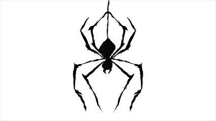 Full Spooky Cobweb with Hanging Spider Vector Illustration