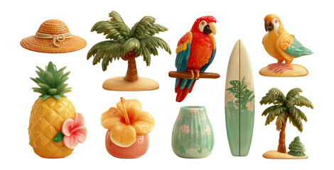 Tropical Decor Collection with Surfer Elements and Colorful Designs