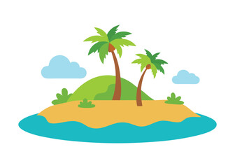Summer Vacation Island Vector Art on White Background