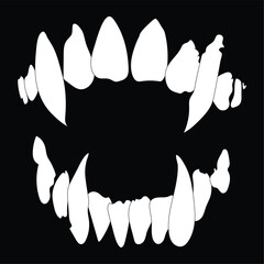 Large Fangs Vampire Teeth Mouth Halloween Design Vector