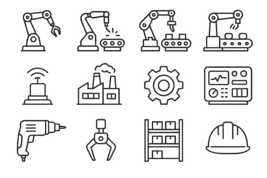 Tool industrial drill storage robotic rack icon vector wheel helmet robot device