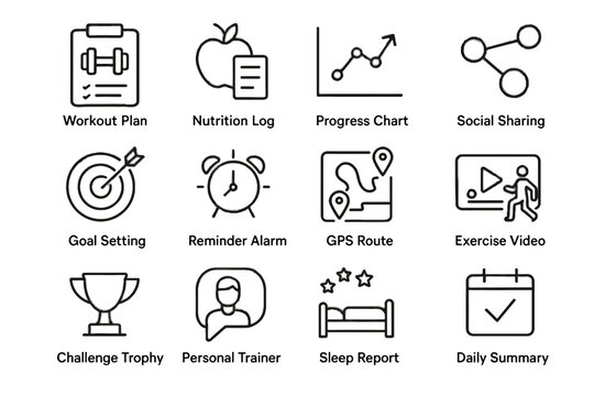 Icon summary plan sleep sharing challenge progress chat social vector app fitness
