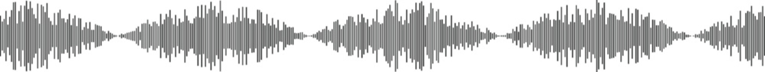 Dynamic Audio Waveform Abstract Pattern Repeated Rows of Scribbled Gray Peaks Representing Loud Amplitude or Chaotic Sound Signal on White