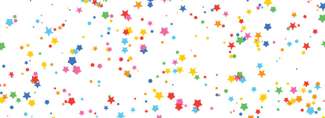 Bright Colorful Confetti Stars and Polka Dots Scattered on a Pure White Background Perfect for Festive Celebrations Birthday Cards and Party Banners