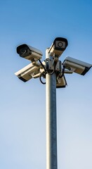 Security Cameras on a Pole Against a Blue Sky.