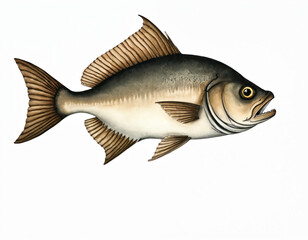 Obraz premium Watercolor painting of a Pacific Halibut fish, isolated on white. This illustration is ideal for seafood menus, fishing guides, or health food articles.