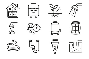 Aerator irrigation efficiency water icon rainwater vector filter barrel faucet collection icons