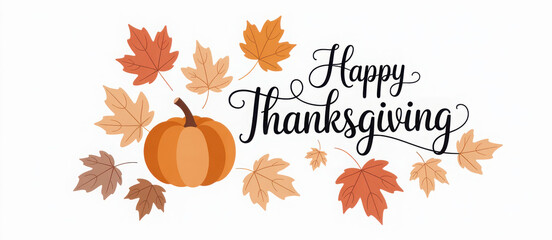 Happy Thanksgiving hand written calligraphic text, vector illustration. Script orange stroke, simple minimalistic calligraphic words isolated on white background, for web banners, greeting cards