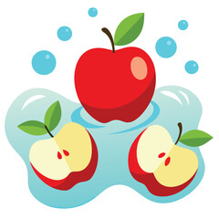 Red Apple with Water Splash Vector Illustration