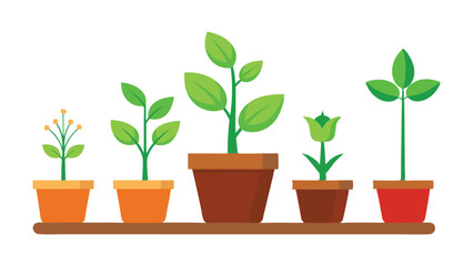 Collection of Garden Pots with Young Plants Clipart