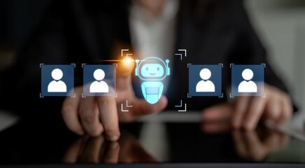 AI is selected to replace human employees, illustrating automation and workforce transformation...