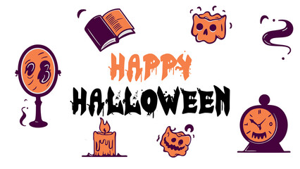 Halloween pumpkin icon set with spooky autumn elements