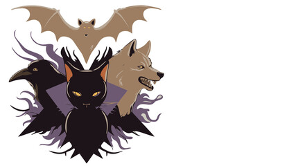 Wolf tribal head tattoo vector illustration in black and white style halloween