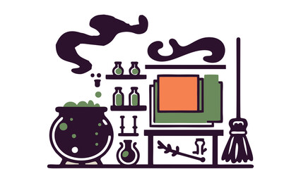 Girl and her pets at home vector icon set illustration design cartoon silhouette halloween