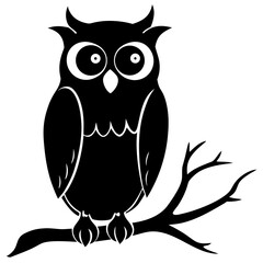 Spooky silhouette owl perched on tree branch vector illustration scalable eps icon for graphic design projects silhouette White background