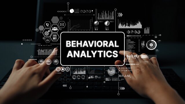 Hands Interacting with Digital Data Display for Behavioral Analytics and Insights in Modern Business Environment. Asymptotic smart data analytic.
