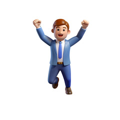 Dynamic 3D Cartoon Businessman Jumping for Joy Isolated on White Background Character Illustration of Achievement, Celebration and Corporate Success