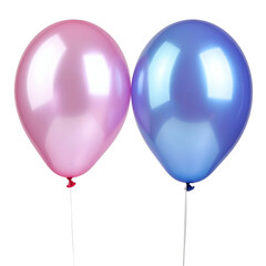 Two shiny, rounded balloons, one pink and one blue, float against a dark background