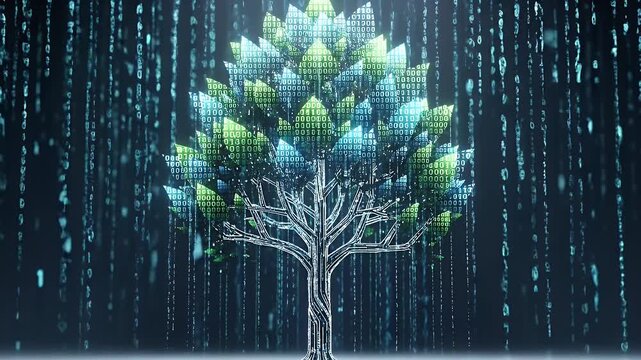 Digital Tree Growing Artificial Leaves with Binary Data Stream