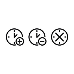 Clock icons representing time addition subtraction and cancellation