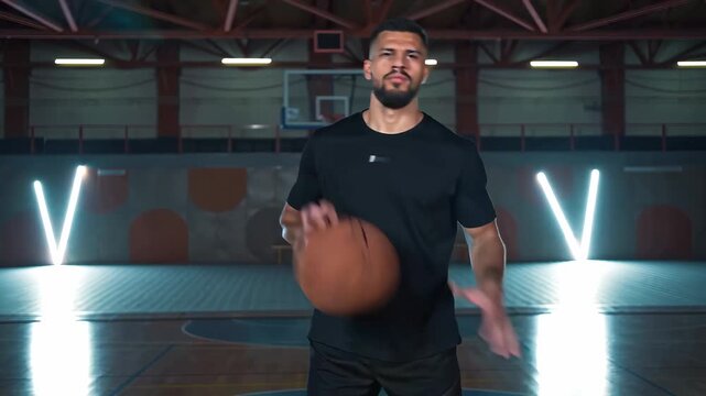 Seamless shirt Oversized gym PPL split Functional wear Athleisure Donerton Therabody Own the moment fuboTV Blazepod Man throwing basketball indoors on court playing sport action with ball athlete tra