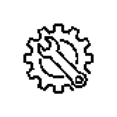 Fototapeta premium Pixel Art Wrench Gear Icon Simple Setting Mechanic: Conceptual Maintenance Black Symbol