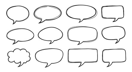 Fototapeta premium Simple Outline Comic Speech Bubbles – Clean Hand Drawn Cartoon Dialog Balloons Set 