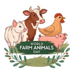 World Farm Animals Day Illustration, Farm Animal Awareness Poster, Livestock Protection Concept Design, Sustainable Farming Animal Care Vector, Ethical Farm Animal Welfare Artwork