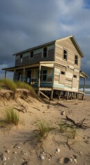 Abandoned Beach House - Coastal Erosion and Weathered Architecture.