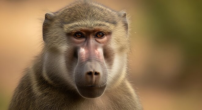 Intense Gaze - A Close-Up of a Baboons Face.