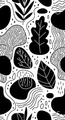 Abstract Botanical Pattern - Black and White Leaf Design.