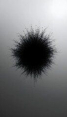 a digital black hole formed by thousands of fine lines and dots. The backdrop is a smooth, clean gradient from white to gray. Ideal for a moody background, poster art, or a design element symbolizing 