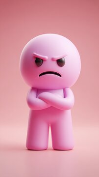 Pink Angry Figure with Crossed Arms and Frowning Face.