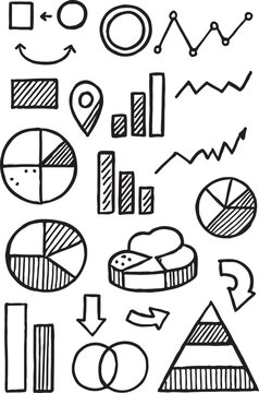 Hand drawn business graph and chart vector icons set illustration symbol.