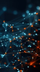 Fototapeta premium Abstract representation of digital connections with blue and orange lights in a dark background showcasing technology and data flow