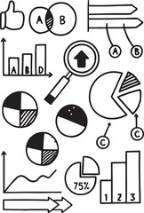 Obraz premium Hand-drawn set of icons for business and health, including medical symbol and sport equipment silhouette vector illustrations.