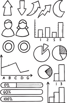 Hand-drawn doodle arrows set for vector design illustration or business charts.