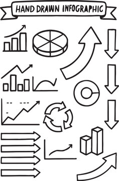 Hand drawn arrow icons set for business graph, chart, and web design illustrations.