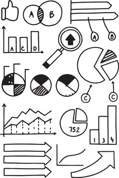 A set of hand-drawn sketch vector icons and symbols for music, medical, and construction equipment illustration.